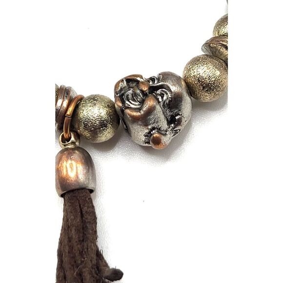 Bohemian Tiger's Eye Silver Buddha Leather Tassel Bracelet 7in - Picture 2 of 4